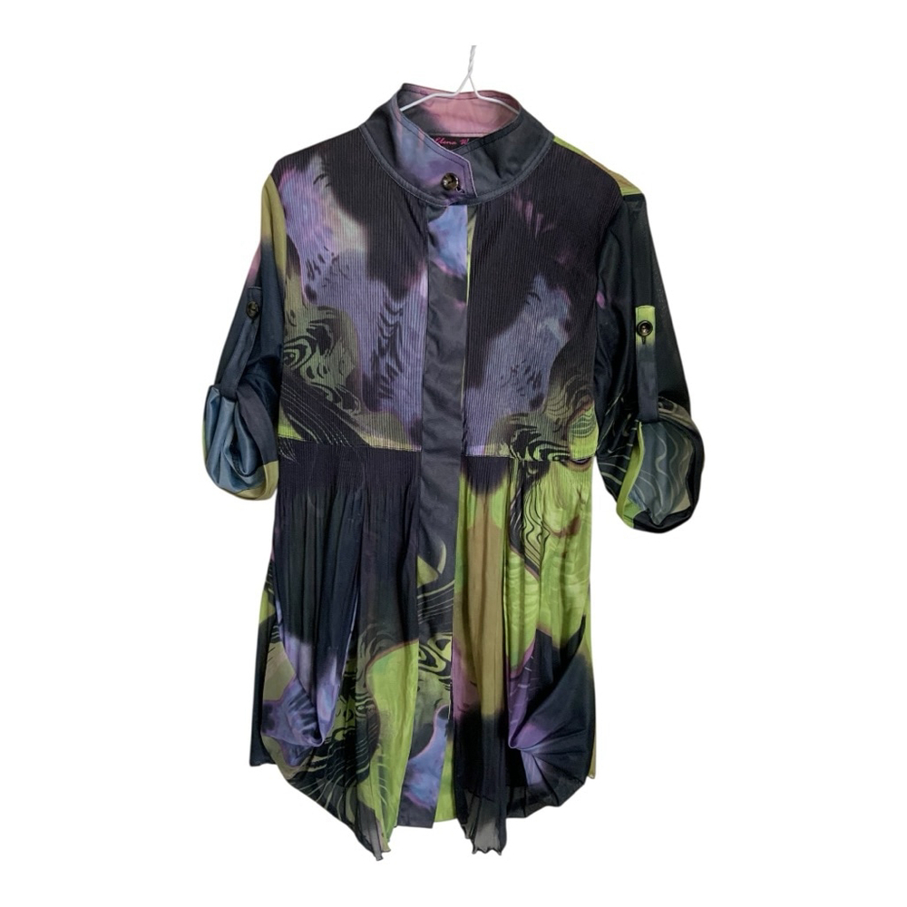 Elena Wang Black Green Abstract Tunic Small
